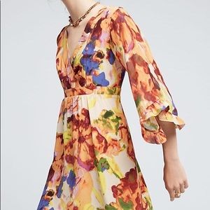 Anthropologie Maeve Deloria Silk Floral Dress 6 M